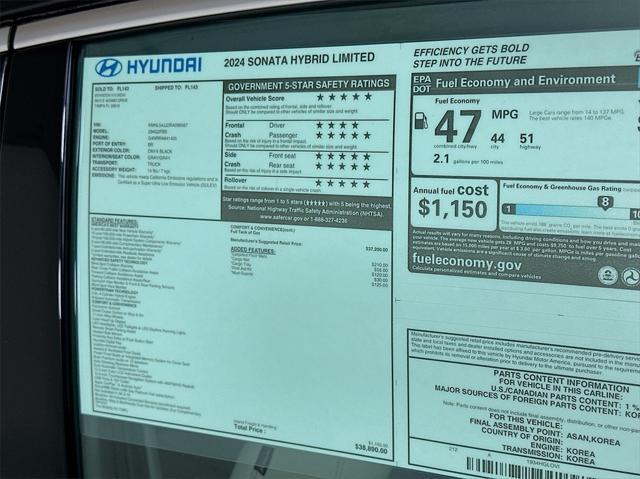 new 2024 Hyundai Sonata Hybrid car, priced at $34,787