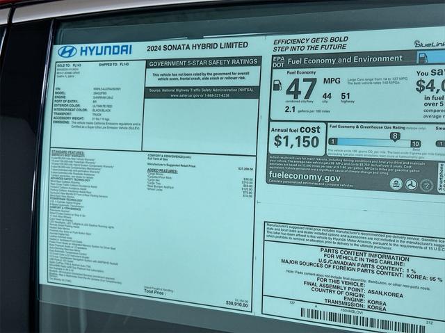 new 2024 Hyundai Sonata Hybrid car, priced at $34,727