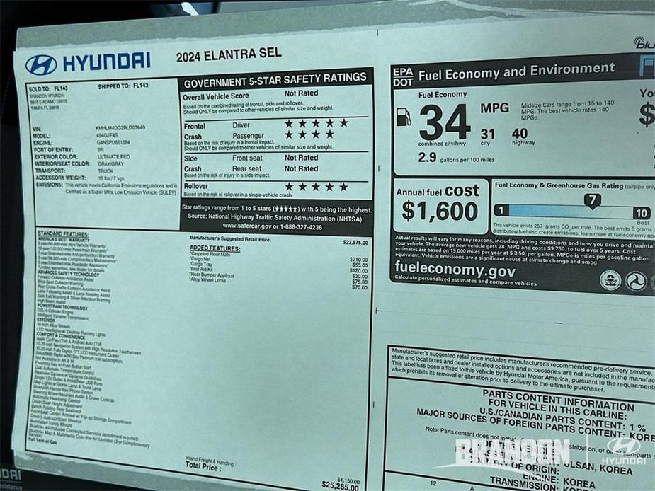 new 2024 Hyundai Elantra car, priced at $22,491