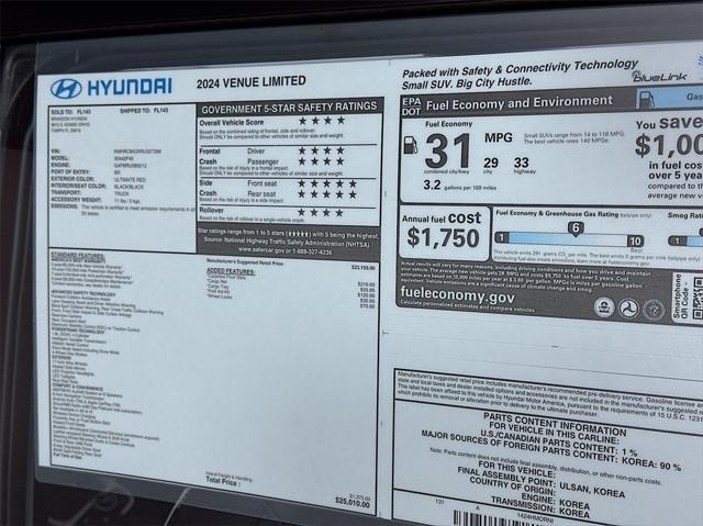 new 2024 Hyundai Venue car, priced at $24,381