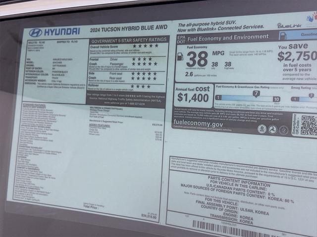 new 2024 Hyundai Tucson Hybrid car, priced at $31,069