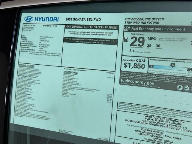 new 2024 Hyundai Sonata car, priced at $27,995