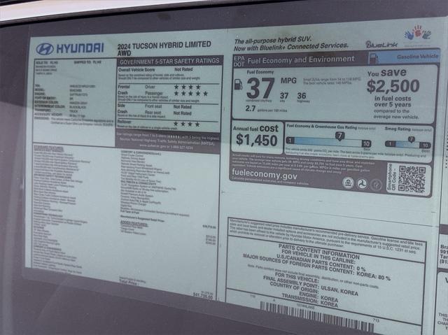 new 2024 Hyundai Tucson Hybrid car, priced at $38,294