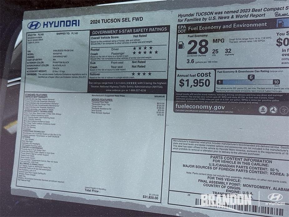 new 2024 Hyundai Tucson car, priced at $30,320
