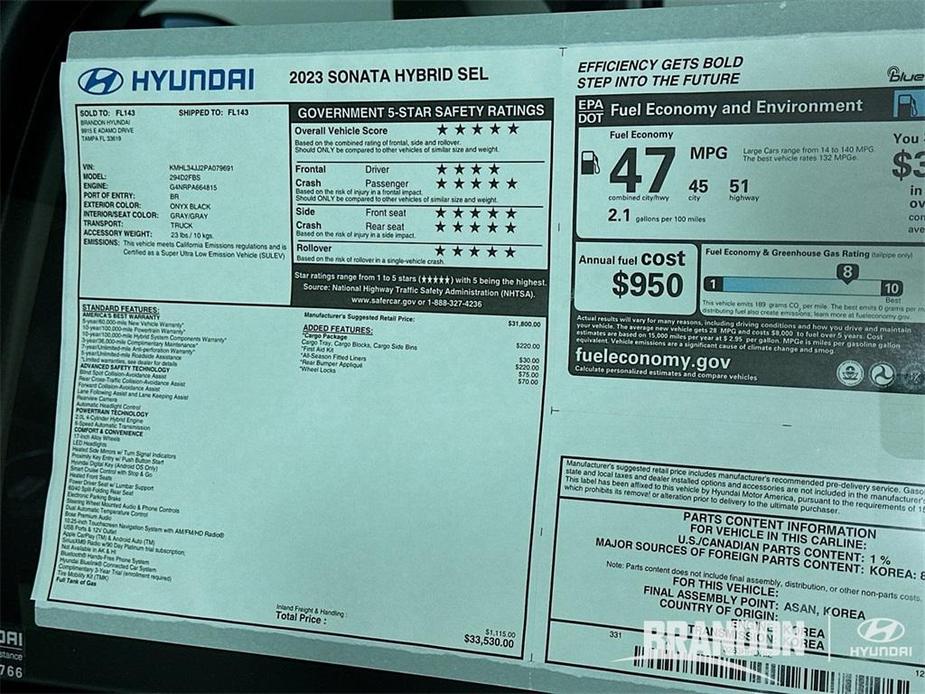 new 2023 Hyundai Sonata Hybrid car, priced at $31,228