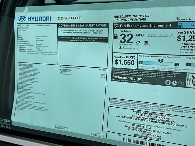 new 2025 Hyundai Sonata car, priced at $26,255