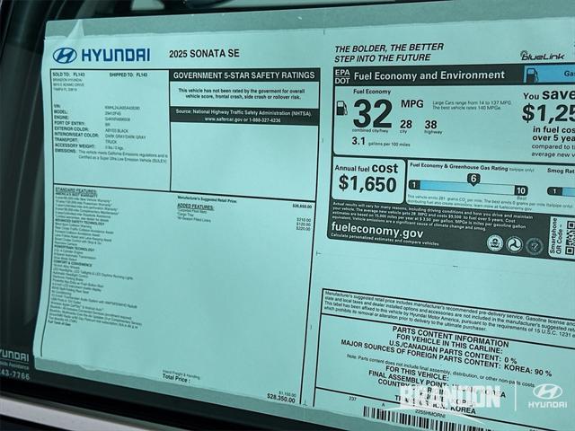 new 2025 Hyundai Sonata car, priced at $27,255