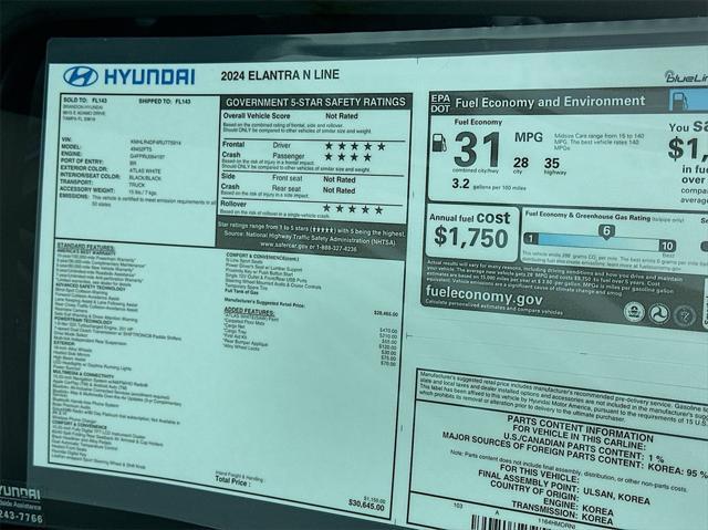 new 2024 Hyundai Elantra car, priced at $26,886