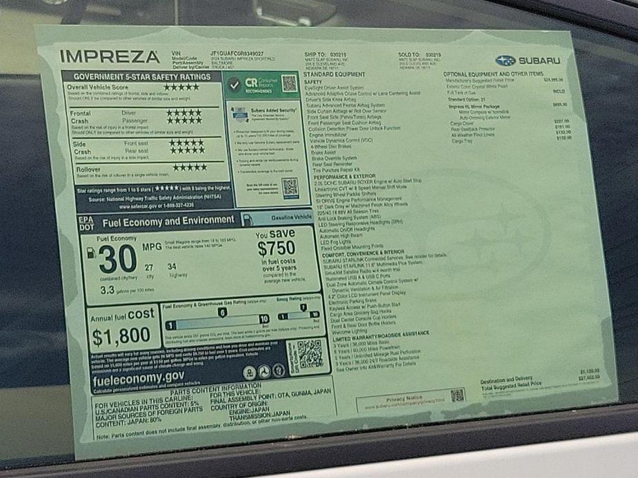 new 2024 Subaru Impreza car, priced at $25,725