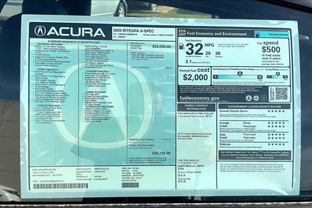 new 2025 Acura Integra car, priced at $38,290