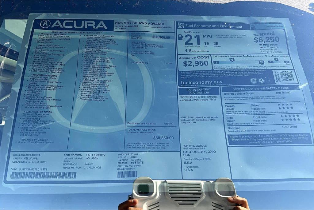 new 2026 Acura MDX car, priced at $68,850