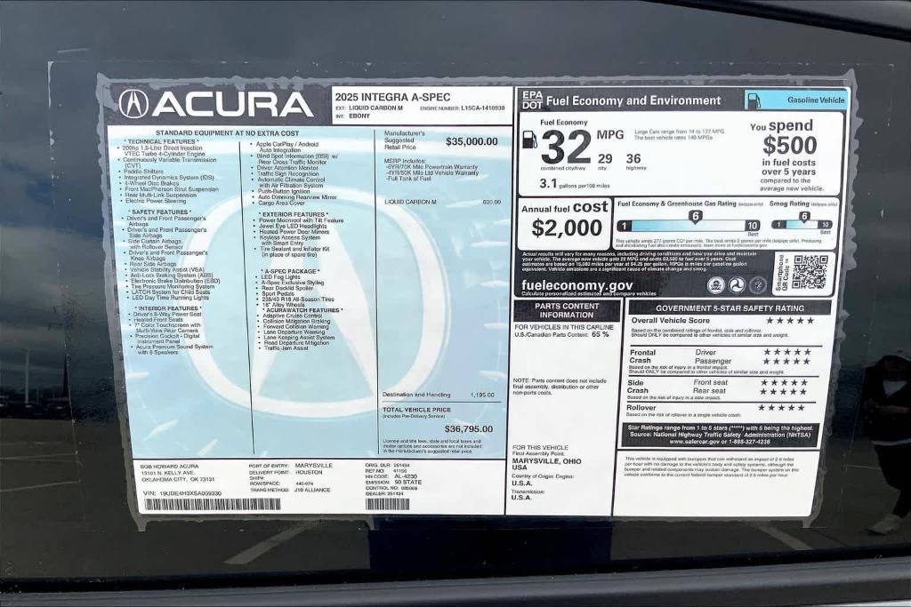 new 2025 Acura Integra car, priced at $38,290