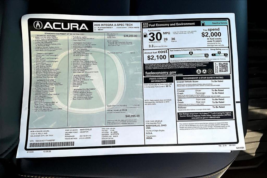 new 2026 Acura Integra car, priced at $39,403