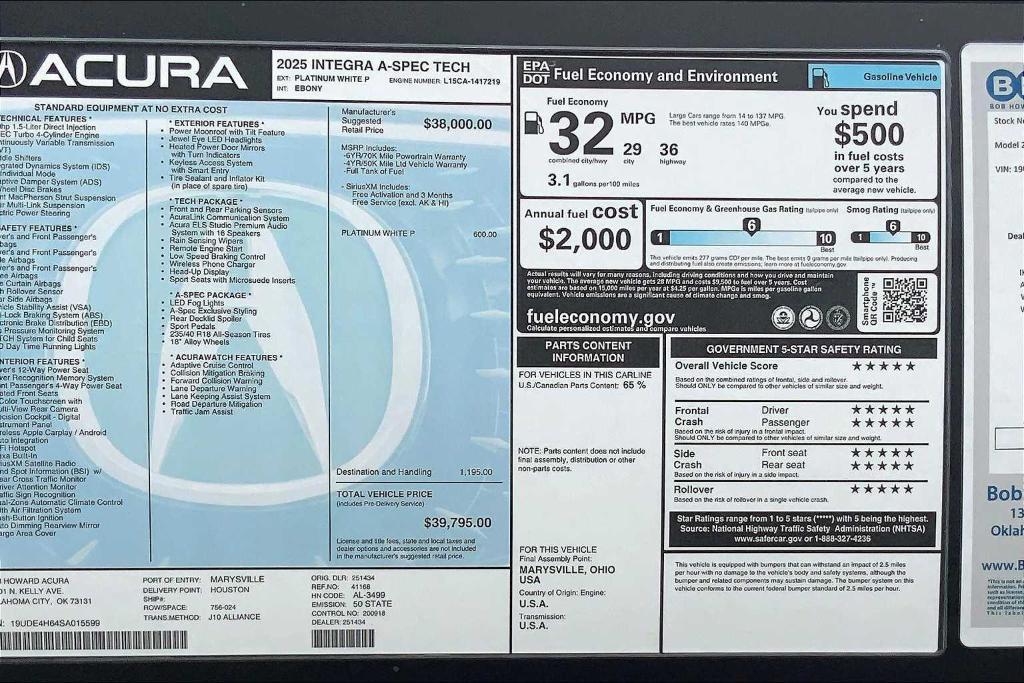 new 2025 Acura Integra car, priced at $41,290