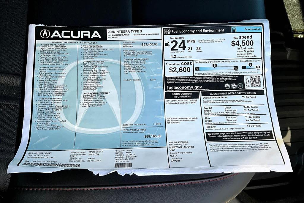 new 2026 Acura Integra car, priced at $55,195