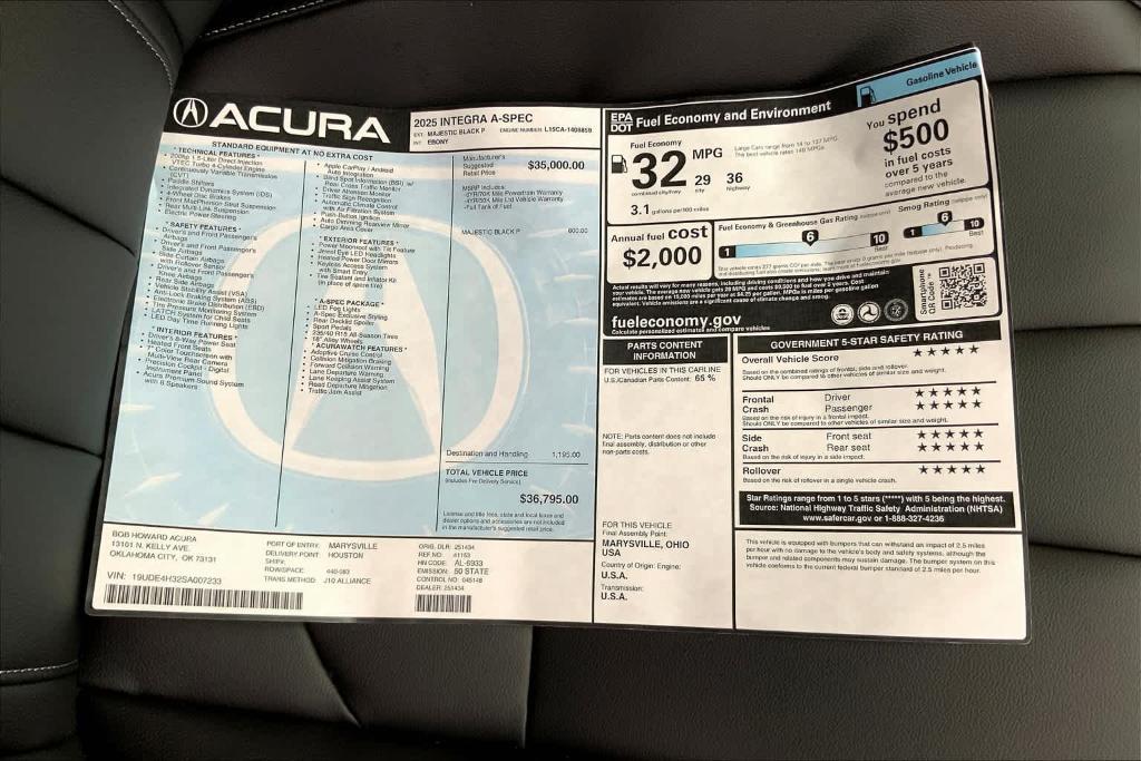 new 2025 Acura Integra car, priced at $38,290