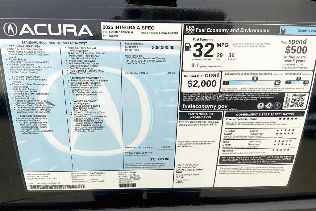 new 2025 Acura Integra car, priced at $38,290