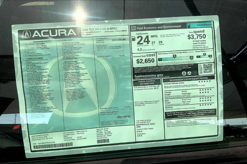 new 2025 Acura TLX car, priced at $53,690