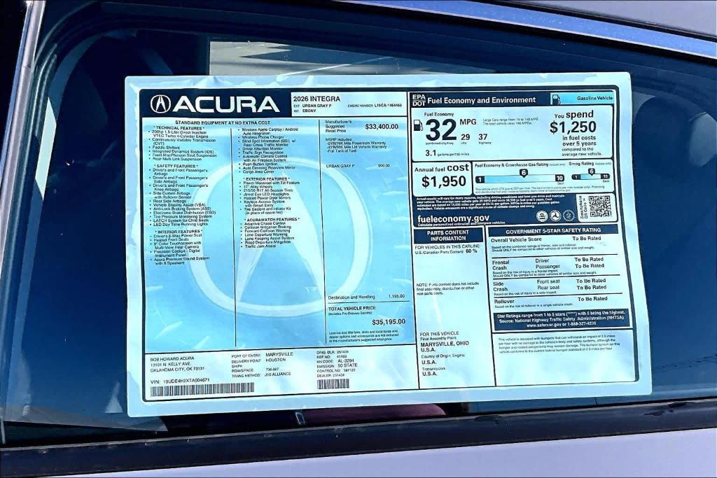 new 2026 Acura Integra car, priced at $35,195