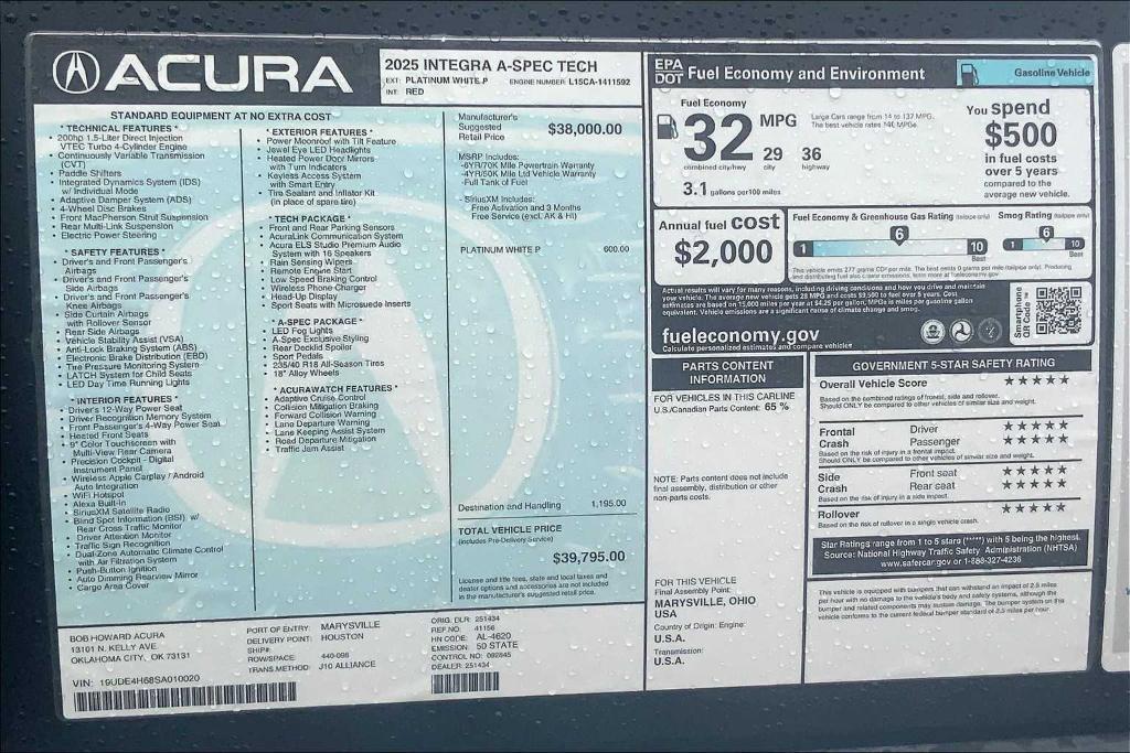 new 2025 Acura Integra car, priced at $41,290