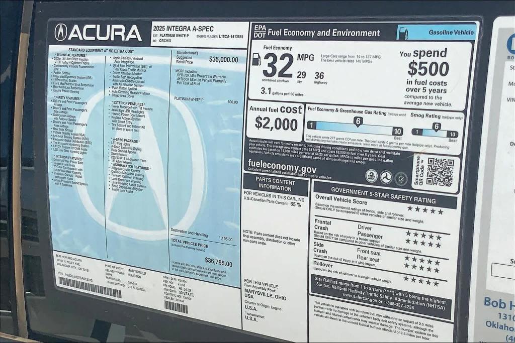 new 2025 Acura Integra car, priced at $38,290