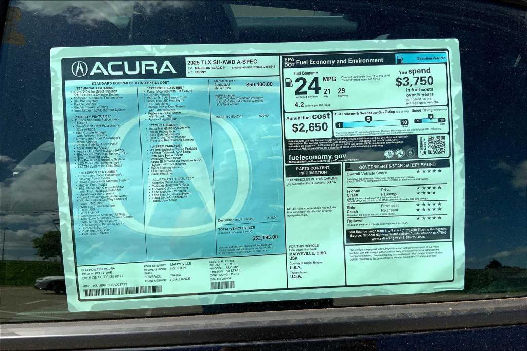 new 2025 Acura TLX car, priced at $51,190