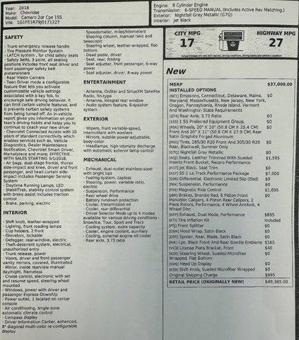 used 2018 Chevrolet Camaro car, priced at $44,980