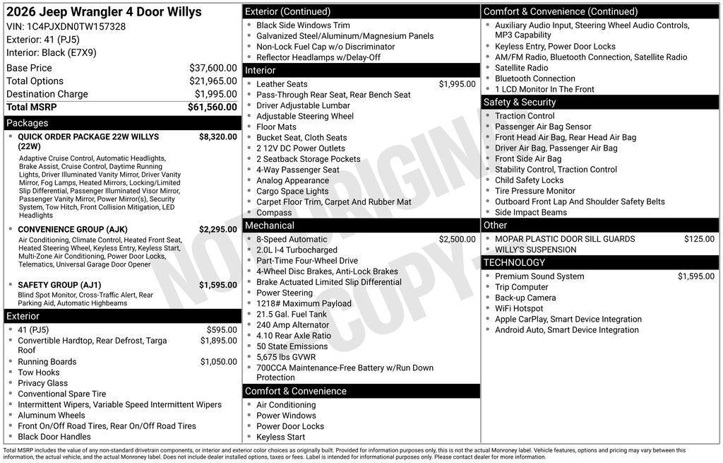 new 2026 Jeep Wrangler car, priced at $59,560
