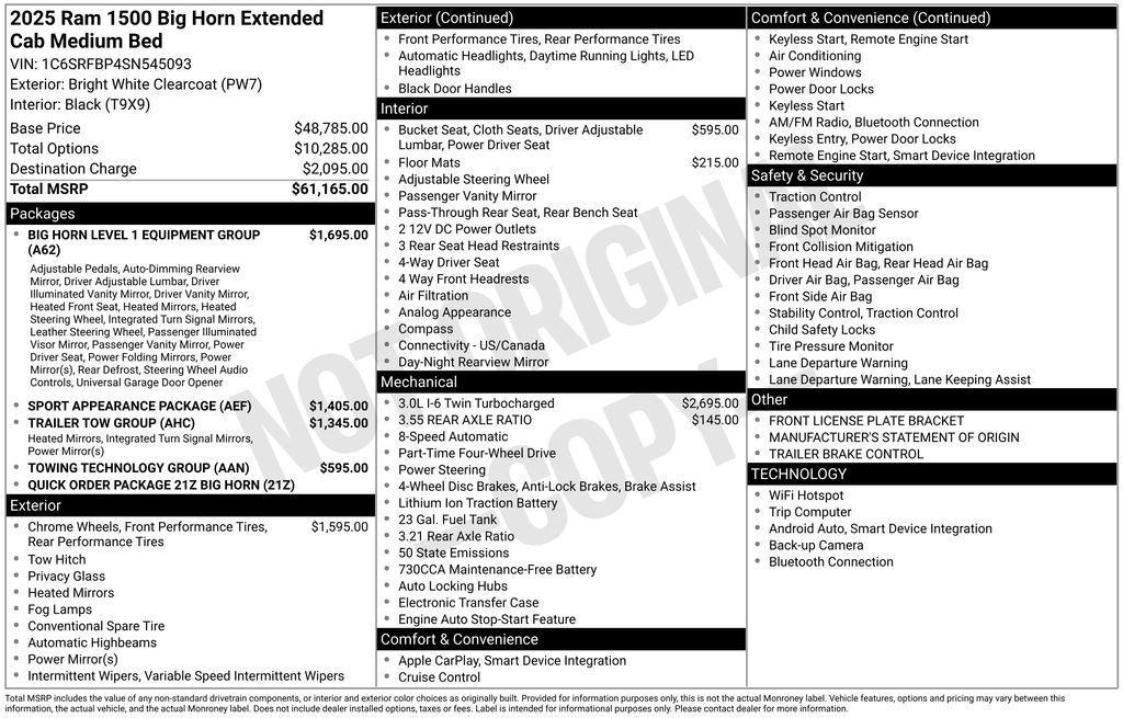 new 2025 Ram 1500 car, priced at $55,117