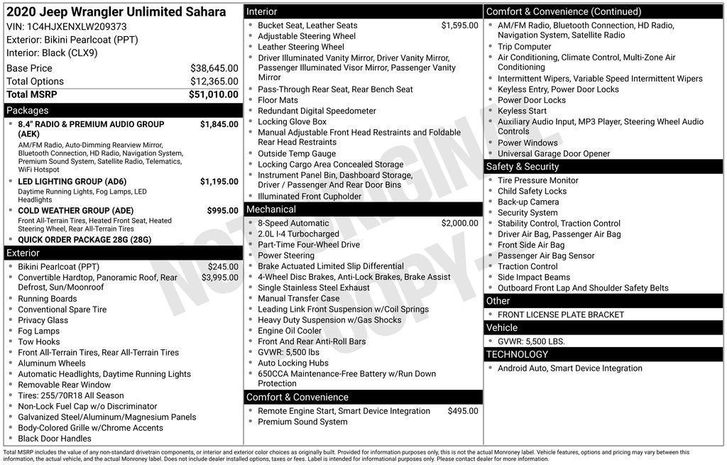 used 2020 Jeep Wrangler Unlimited car, priced at $31,995