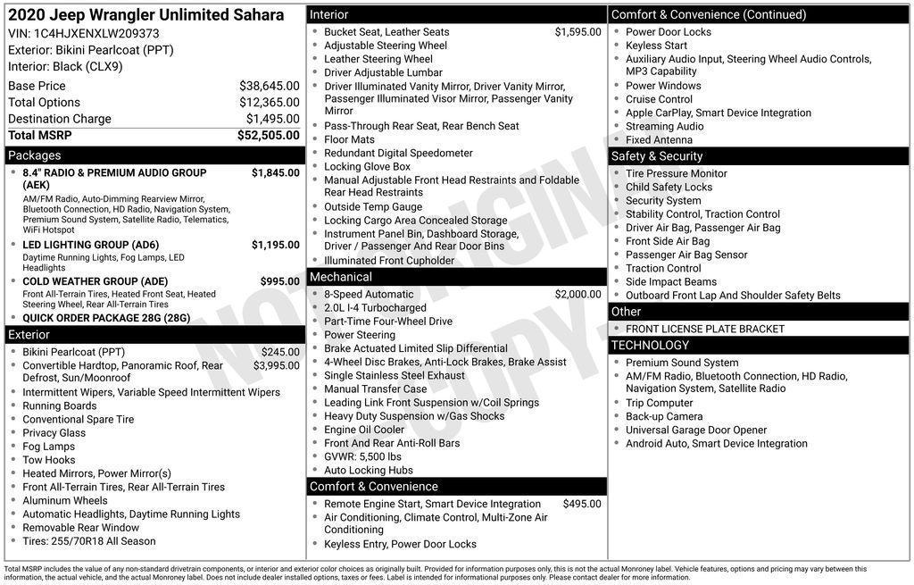 used 2020 Jeep Wrangler Unlimited car, priced at $30,595
