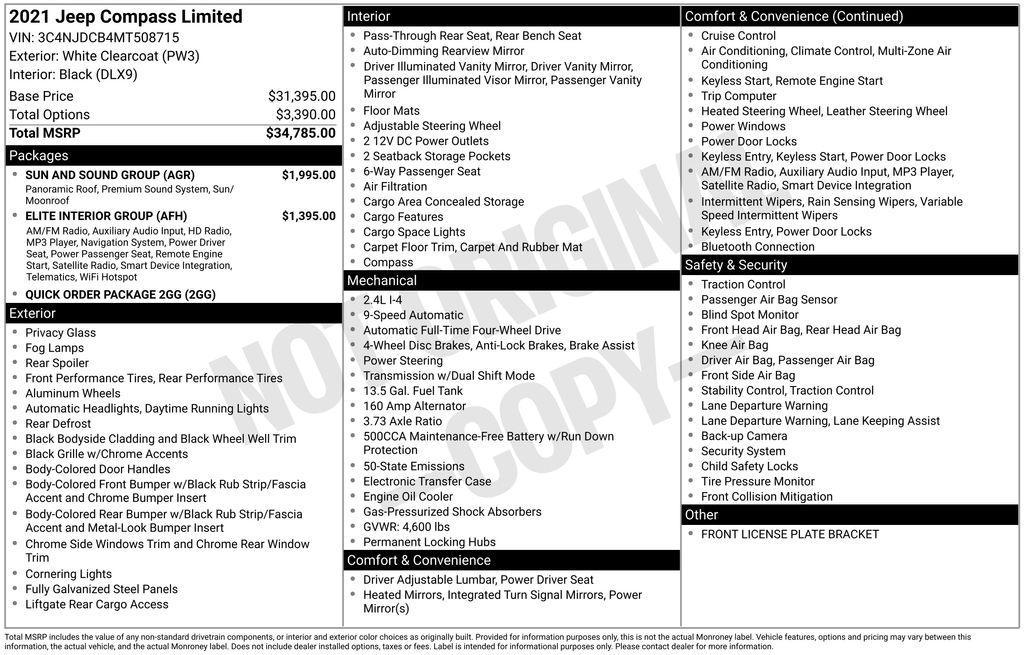 used 2021 Jeep Compass car, priced at $23,488