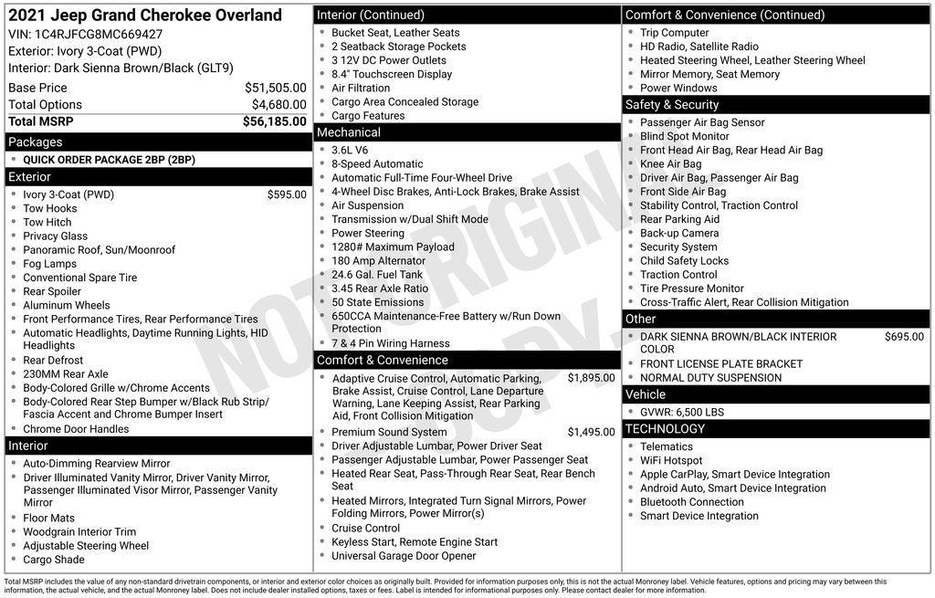 used 2021 Jeep Grand Cherokee car, priced at $33,795