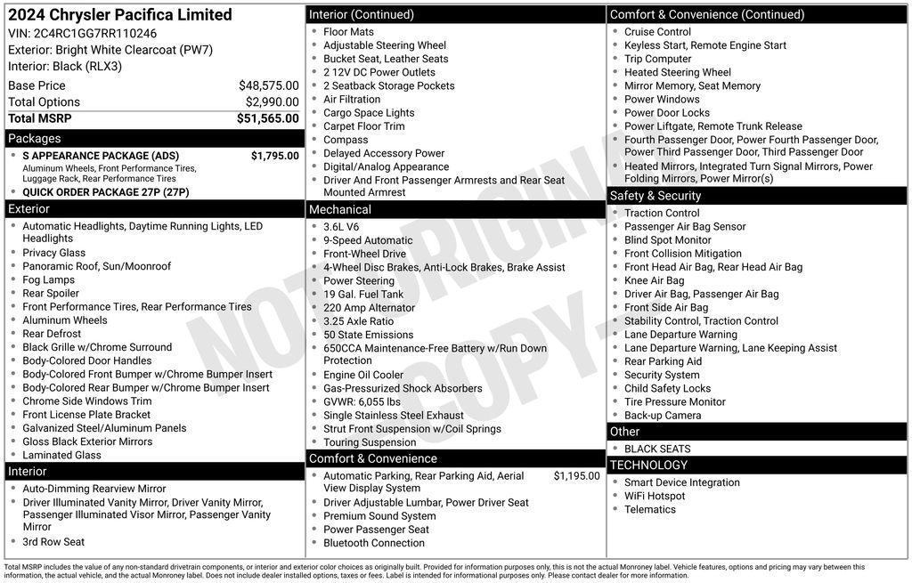 new 2024 Chrysler Pacifica car, priced at $48,402