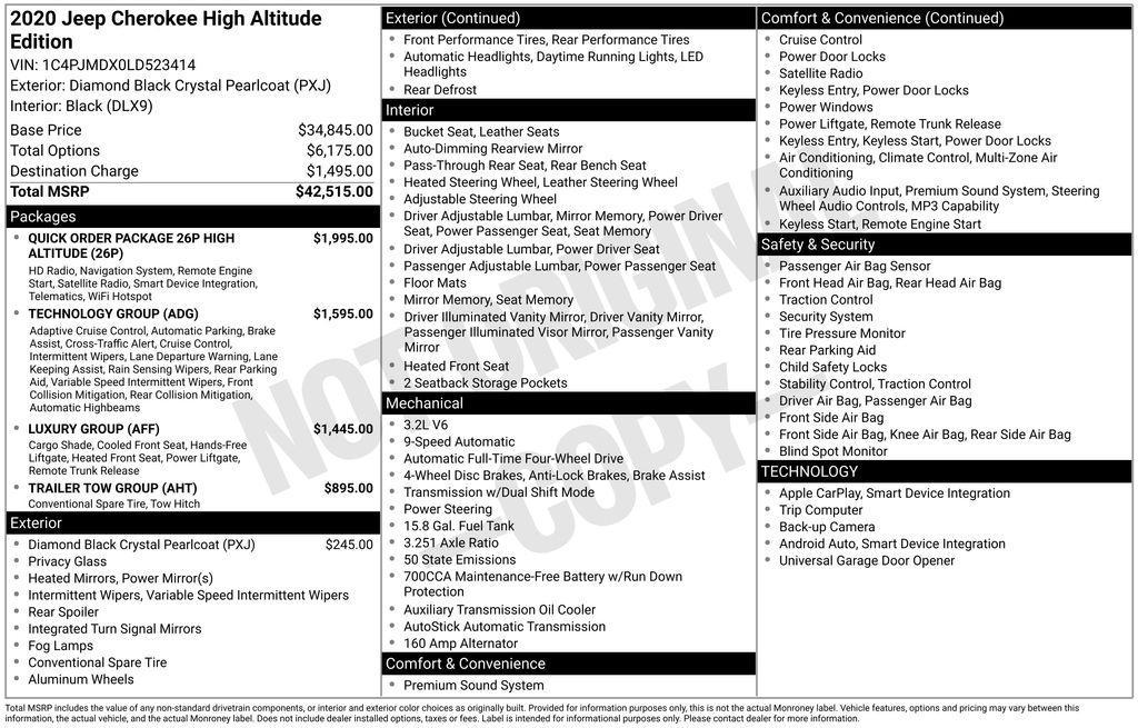 new 2020 Jeep Cherokee car, priced at $16,995