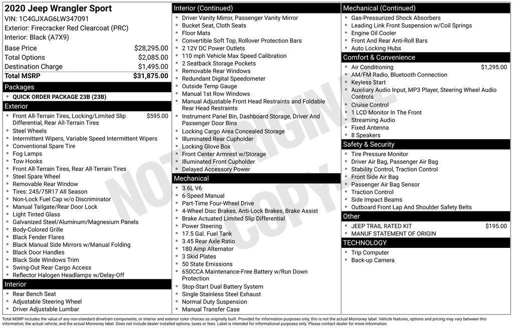 used 2020 Jeep Wrangler car, priced at $25,995