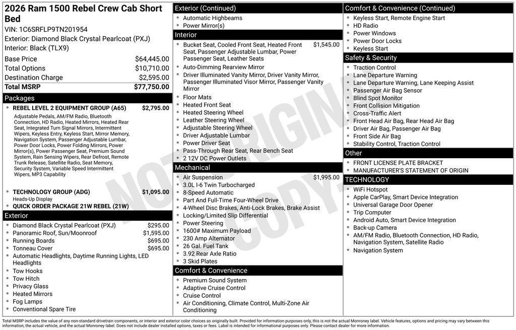 new 2026 Ram 1500 car, priced at $72,350