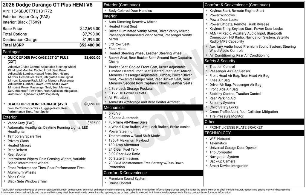 new 2026 Dodge Durango car, priced at $51,236