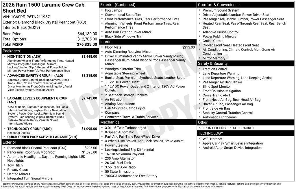 new 2026 Ram 1500 car, priced at $75,030