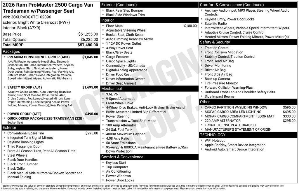new 2026 Ram ProMaster 2500 car, priced at $57,880