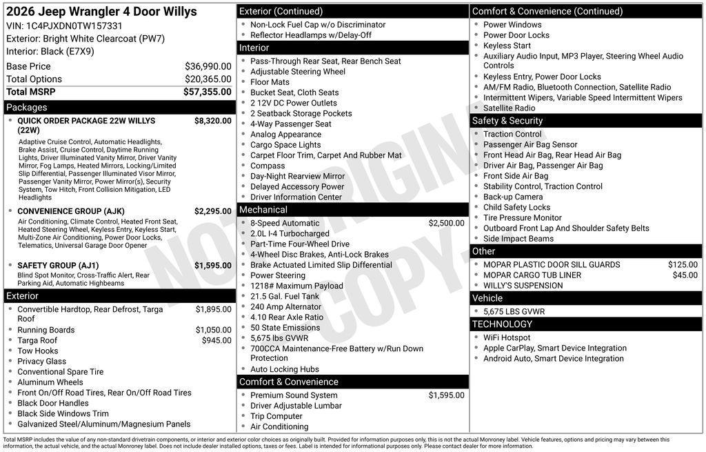 new 2026 Jeep Wrangler car, priced at $59,350