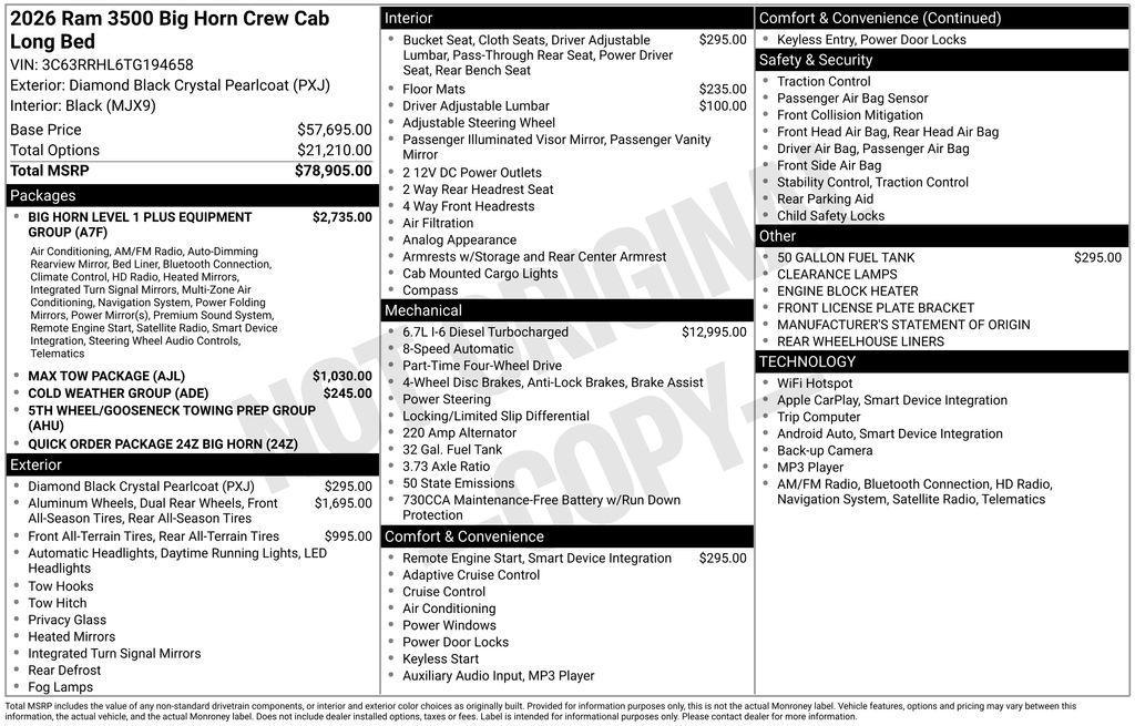 new 2026 Ram 3500 car, priced at $78,605