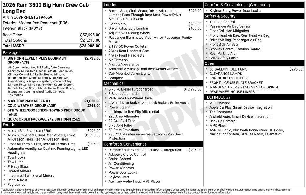 new 2026 Ram 3500 car, priced at $78,605