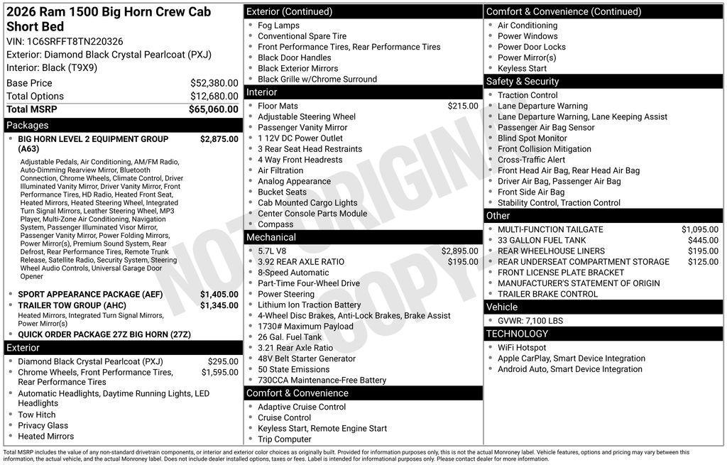 new 2026 Ram 1500 car, priced at $61,520