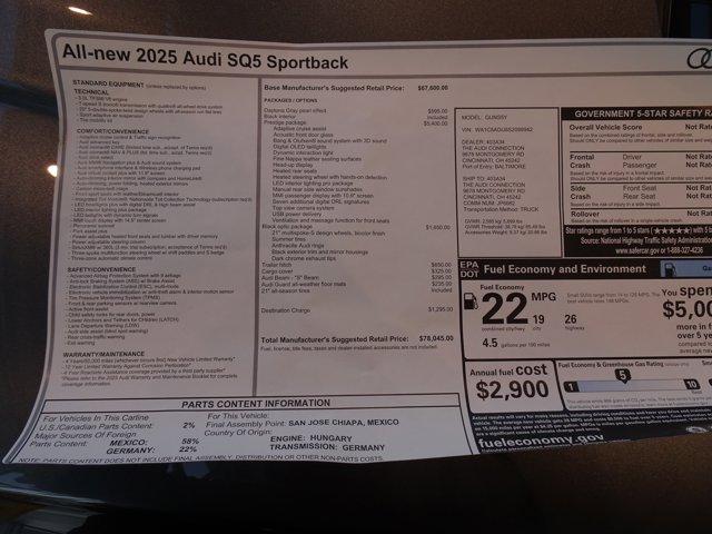 new 2025 Audi SQ5 Sportback car, priced at $78,045