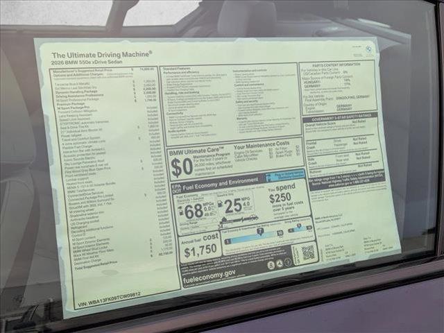new 2026 BMW 550e car, priced at $92,740