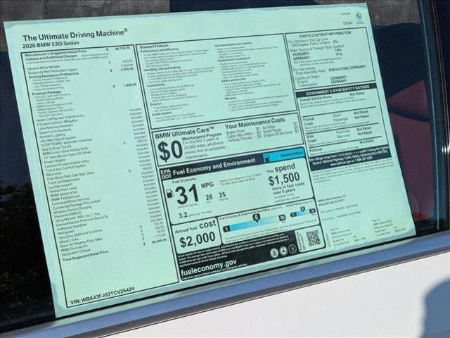 new 2026 BMW 530 car, priced at $66,340