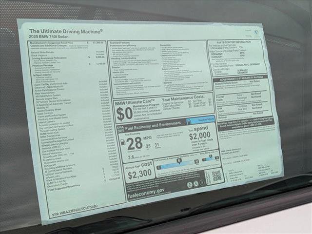 new 2025 BMW 740 car, priced at $102,625