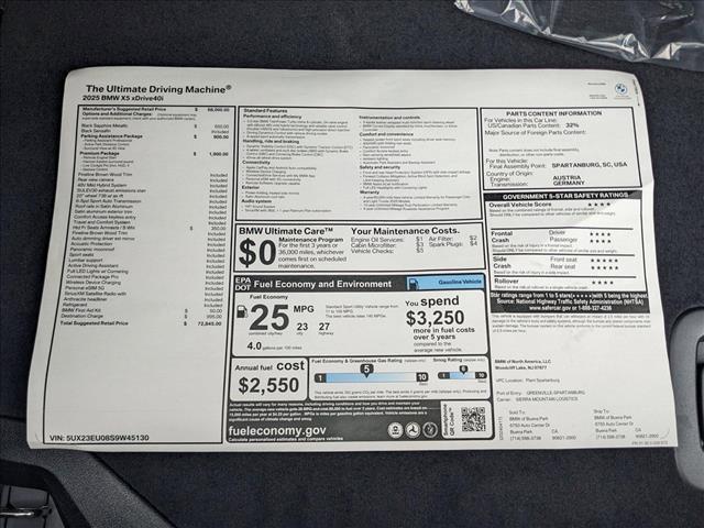 new 2025 BMW X5 car, priced at $73,305