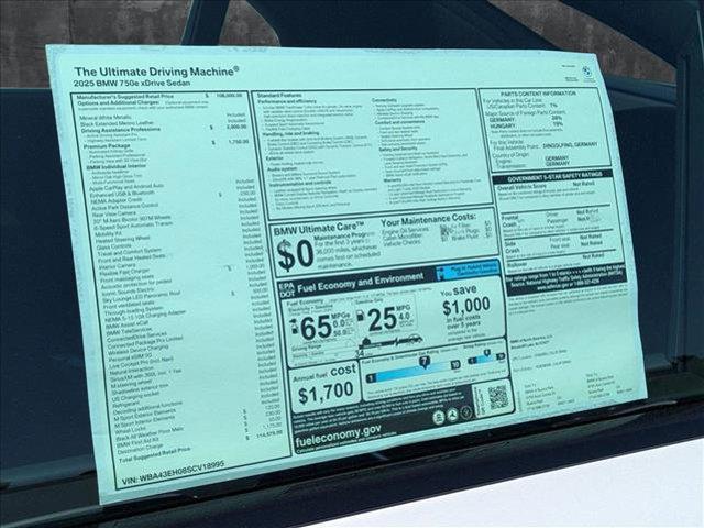 new 2025 BMW 750e car, priced at $114,575